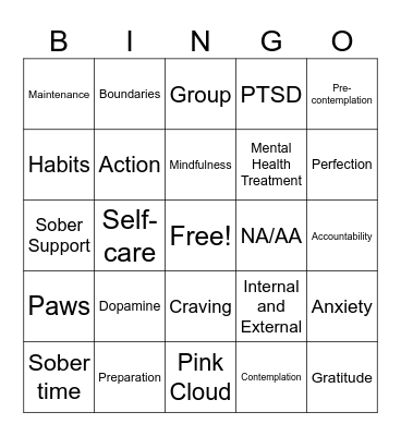 Recovery Bingo Card