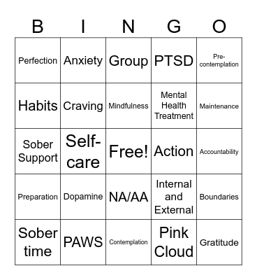 Recovery Bingo Card