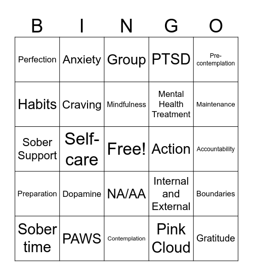 Recovery Bingo Card