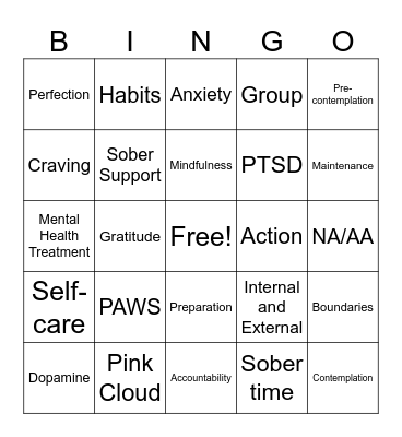 Recovery Bingo Card