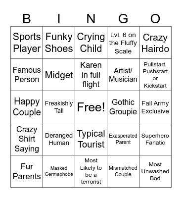 People Watching 101 Bingo Card