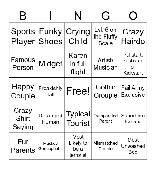 People Watching 101 Bingo Card