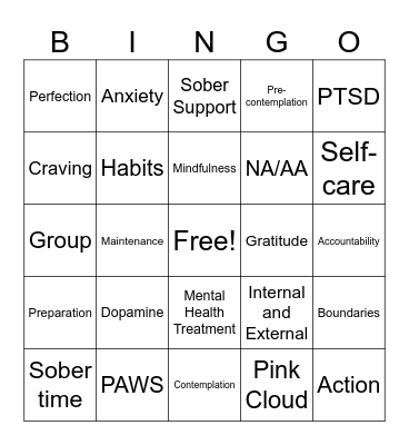 Recovery Bingo Card