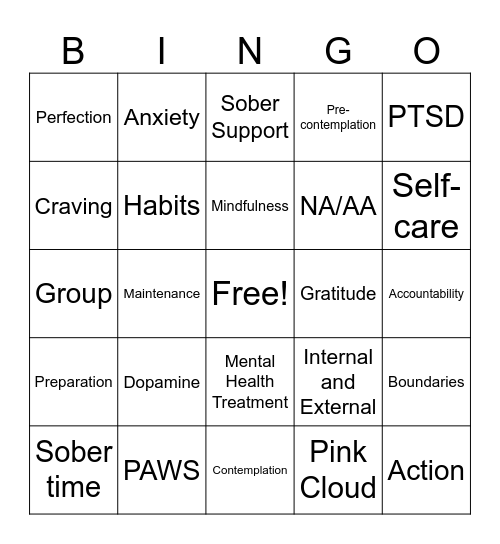 Recovery Bingo Card