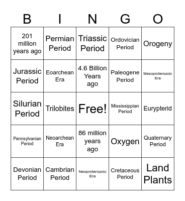 Geologic Time Bingo Card