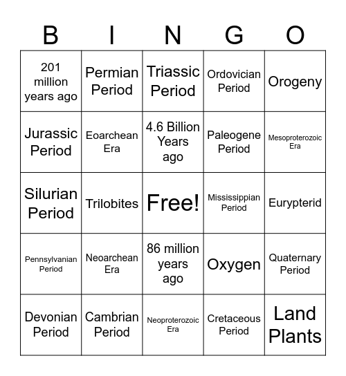 Geologic Time Bingo Card