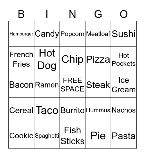 Food Bingo Card