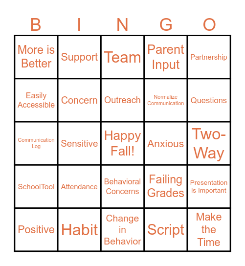 Parent Communication Bingo Card