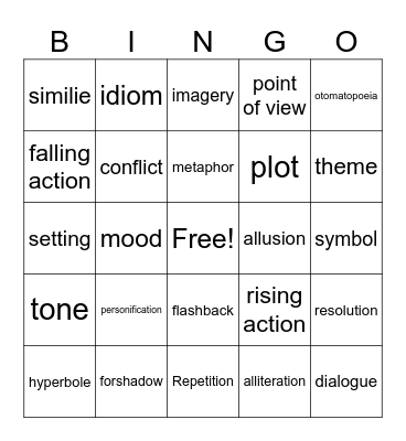 Literary Terms Bingo Card