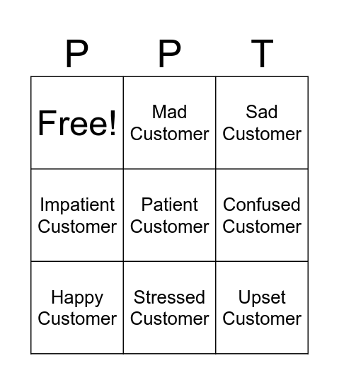 PPT Non-Verbal Bingo Card