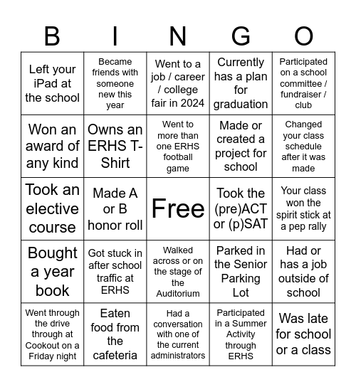 Senior Bingo Card