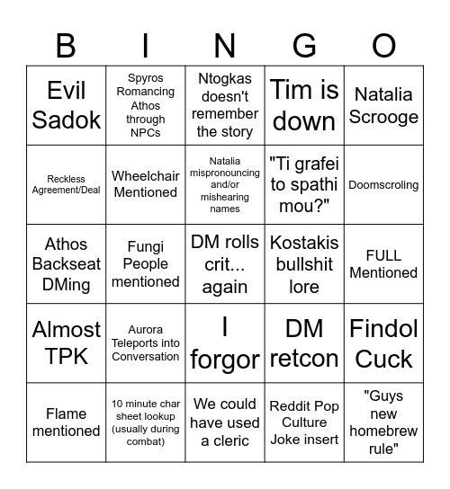 5 demons dnd bingo Card