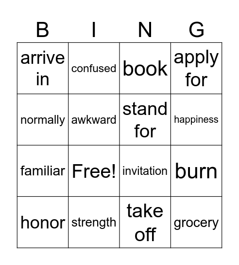 听力模拟二 Bingo Card