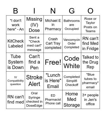 Pharmacy Week Bingo Card