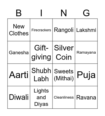 DIWALI Bingo Card