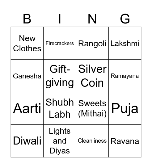 DIWALI Bingo Card