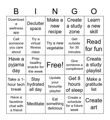 Wellness BINGO! Bingo Card