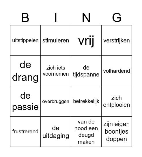 Woordenschat Bingo Card