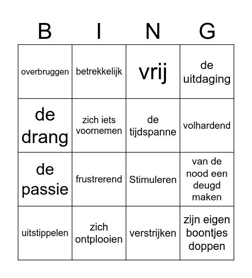 Woordenschat Bingo Card