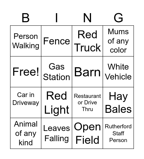 Scenic Bingo Card