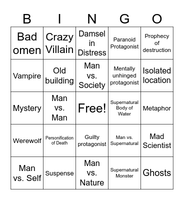 Horror Story Bingo Card