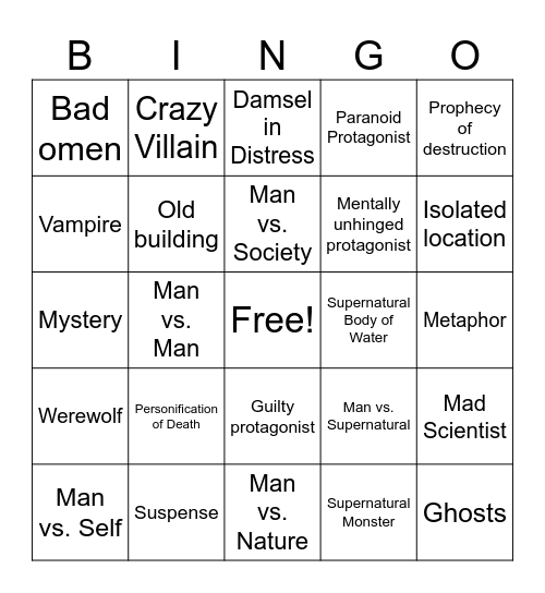 Horror Story Bingo Card