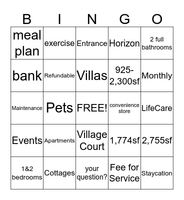 Sunnyside Q & A BINGO Card