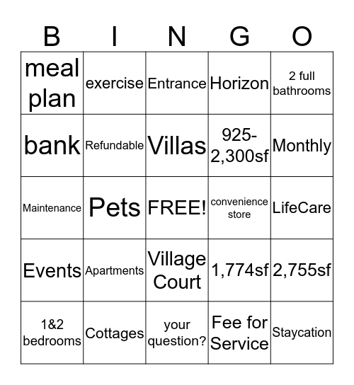 Sunnyside Q & A BINGO Card