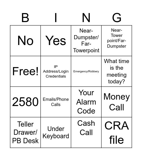 Security Meeting Bingo Card