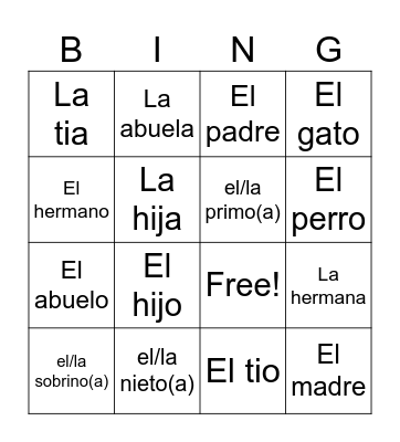 La Familia Bingo Card