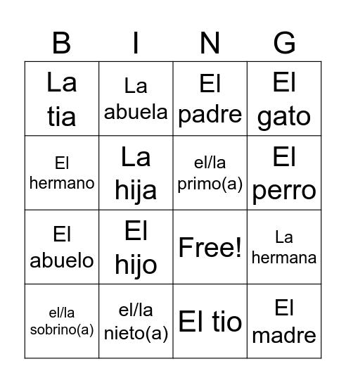 La Familia Bingo Card