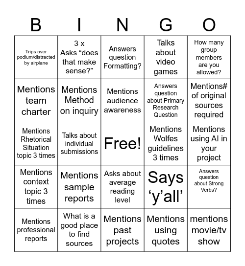 Untitled Bingo Card