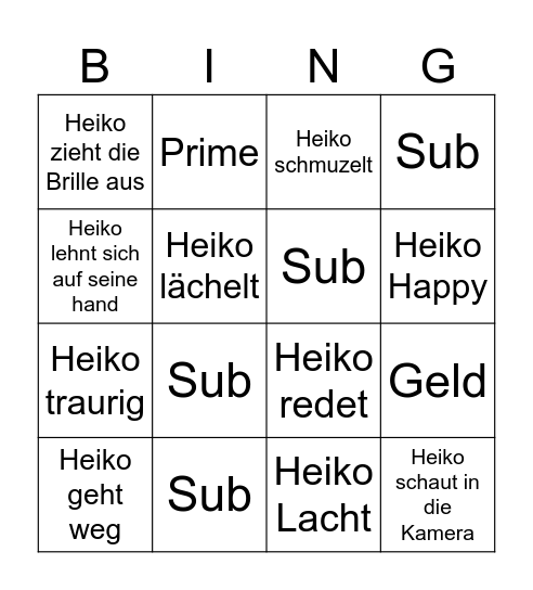 Heiko Bingo Card