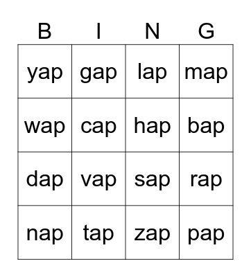 -ap Family Bingo Card