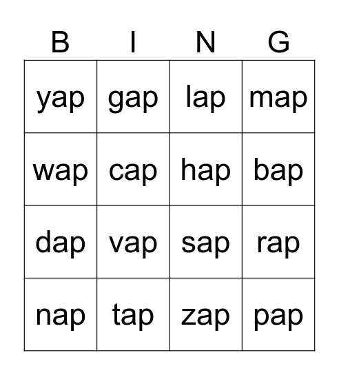 -ap Family Bingo Card