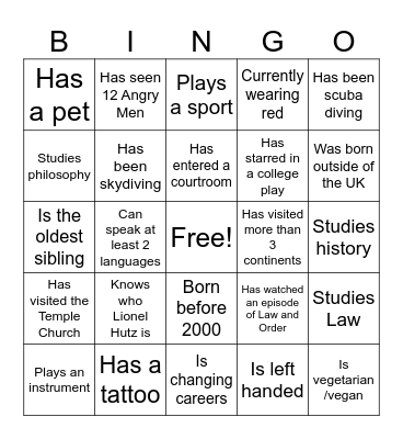 Human BINGO Card