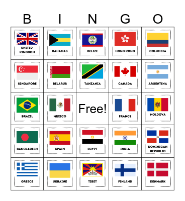 Country Flag Bingo Card
