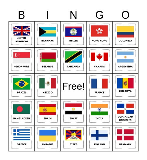 Country Flag Bingo Card