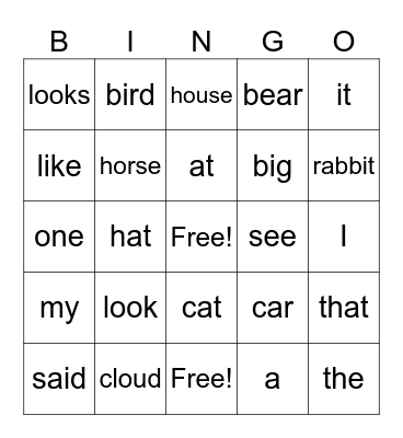 Clouds Bingo Card