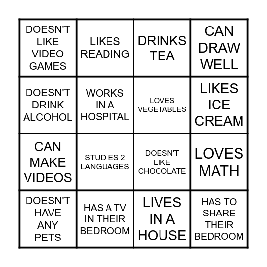 FIND SOMEONE WHO - PRESENT SIMPLE Bingo Card