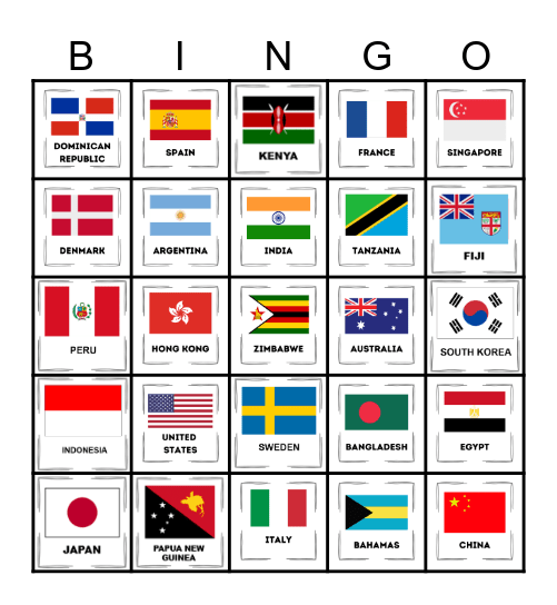 Country Flag Bingo Card