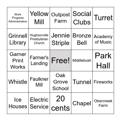Wappinger BINGO Card
