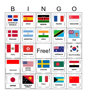 Country Flag Bingo Card