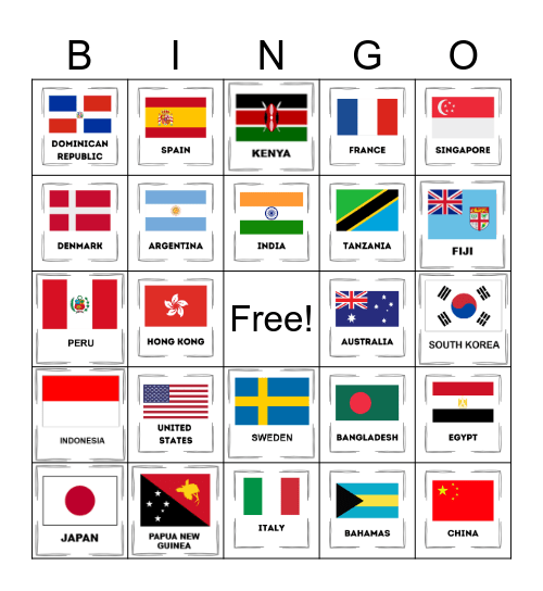 Country Flag Bingo Card