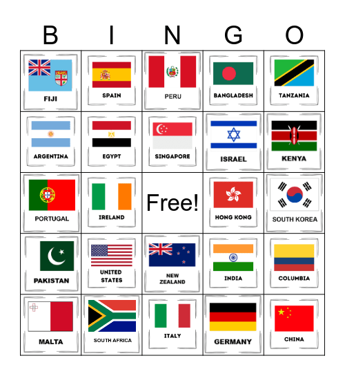 Country Flag Bingo Card