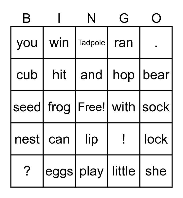 HVES 1st Grade Unit 1 Bingo Card