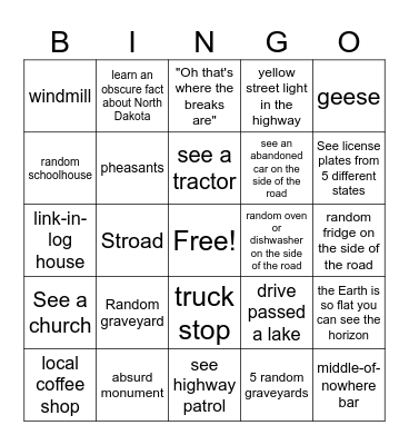 NATS Drive Bingo Card