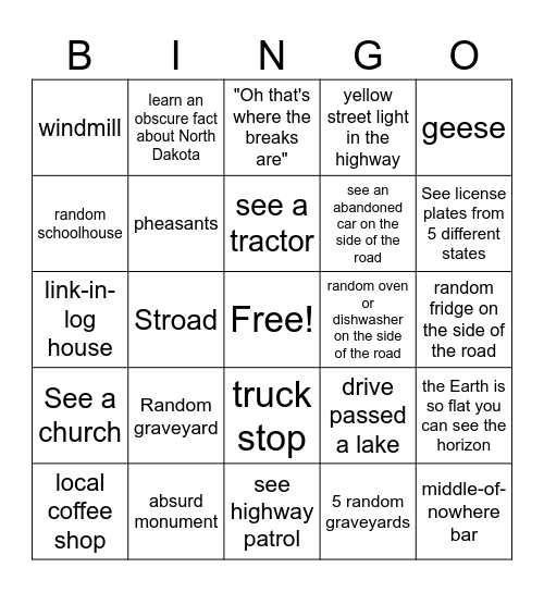 NATS Drive Bingo Card