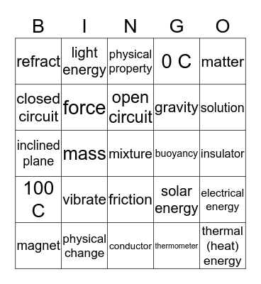 Physical Science Bingo Card