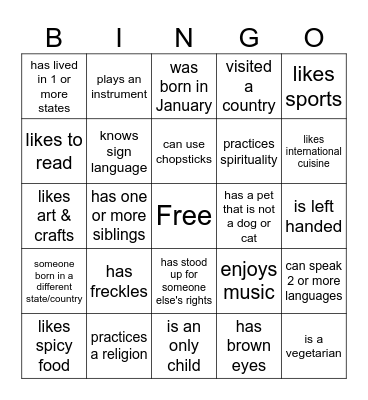 Mingle Bingo Card